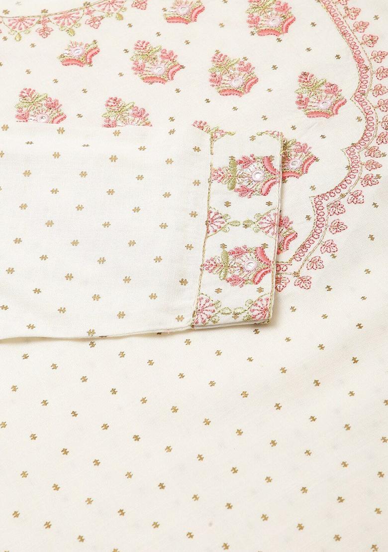 White Embroidered Viscose Kurta Set - Indya