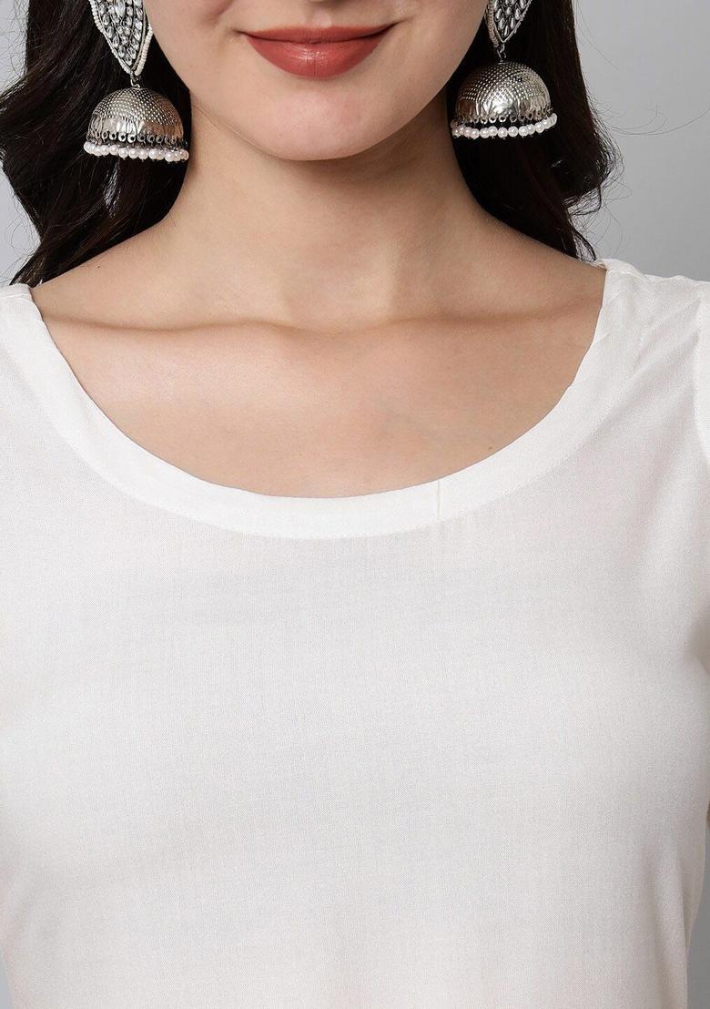 White Solid Viscose Kurta Set - Indya