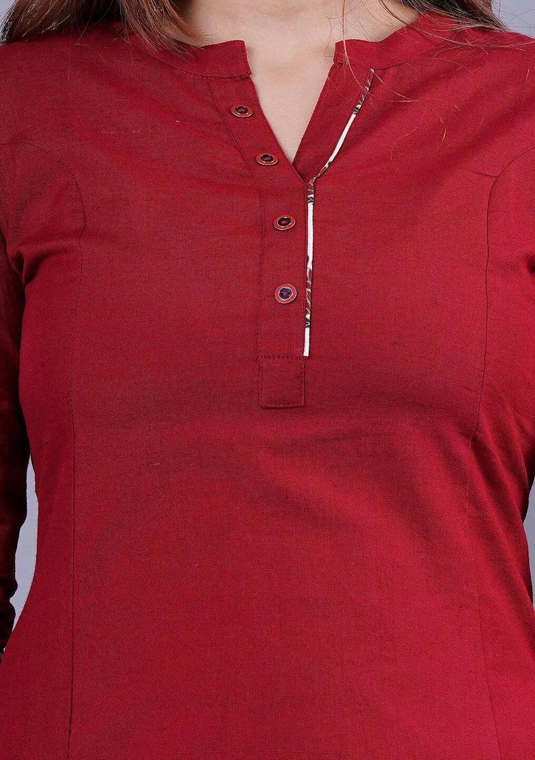 Maroon Solid Cotton Kurta Set - Indya
