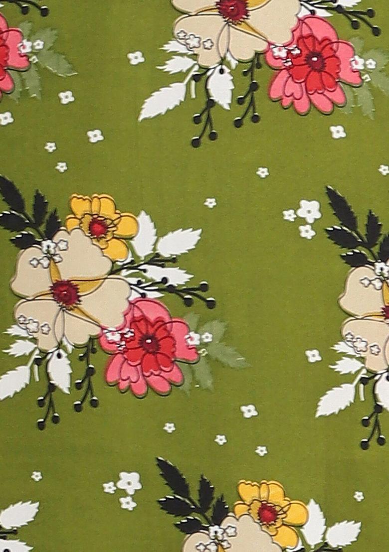 Green Printed Crepe Kurta Set - Indya