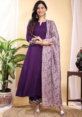 Purple Solid Silk Kurta Set