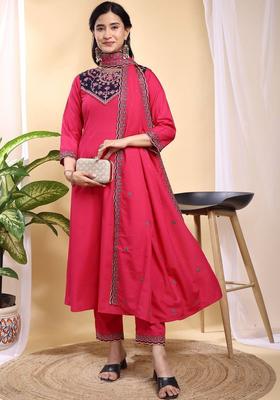 Pink Embroidered Silk Kurta Set