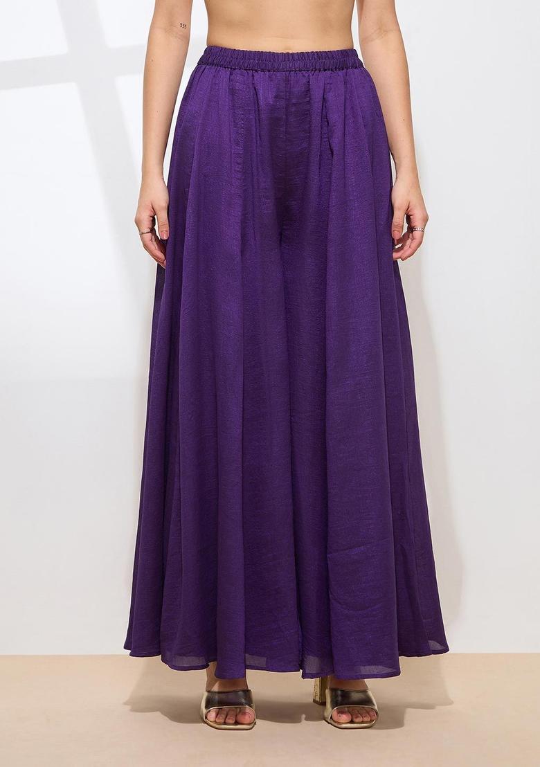 Purple Embroidered Silk Kurta Set - Indya