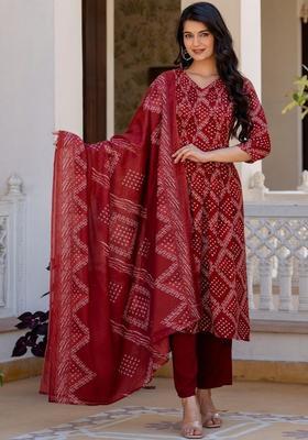 Rust Printed Viscose Kurta Set