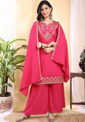 Pink Embroidered Silk Kurta Set