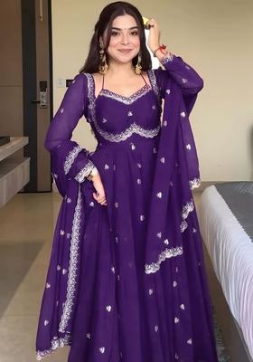 Purple Embroidered Georgette Kurta Set