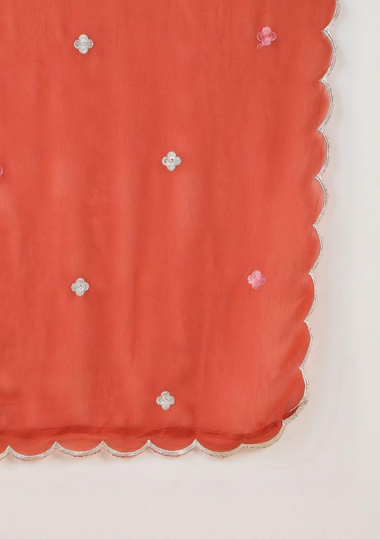 Orange Embroidered Georgette Kurta Set - Indya