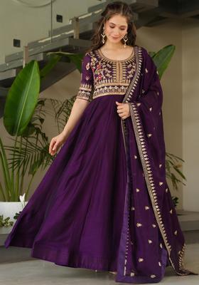 Purple Embroidered Georgette Kurta Set