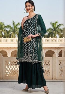 Green Embroidered Silk Kurta Set