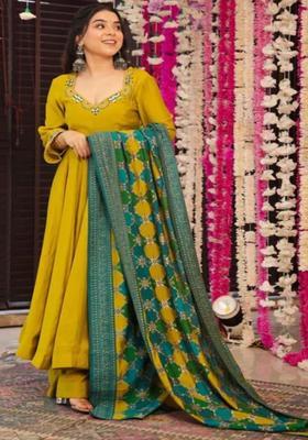 Yellow Embroidered Silk Kurta Set