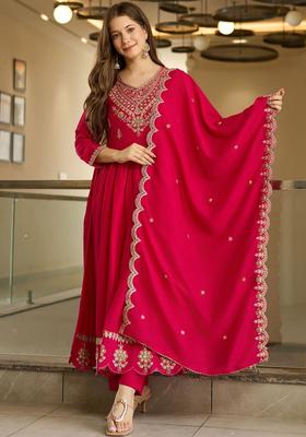 Pink Embroidered Viscose Kurta Set