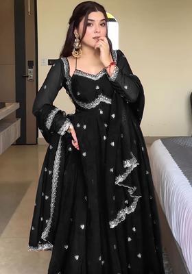 Black Embroidered Georgette Kurta Set