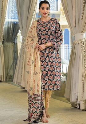 Black Printed Cotton Kurta Set