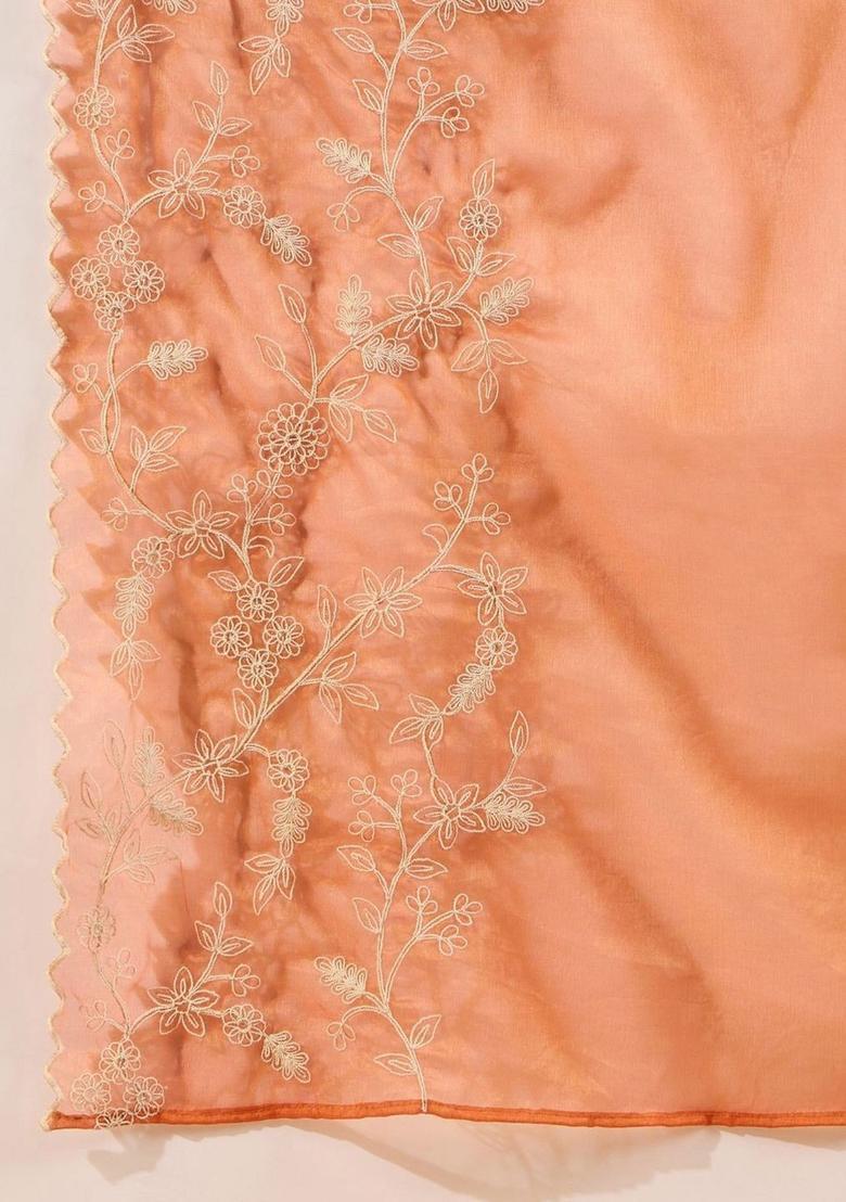 Orange Embroidered Silk Anarkali Set - Indya