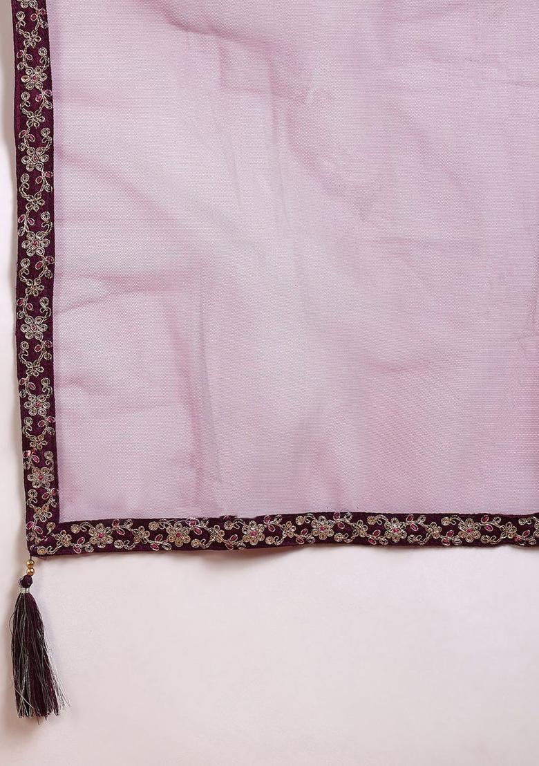Burgundy Embroidered Silk Kurta Set - Indya
