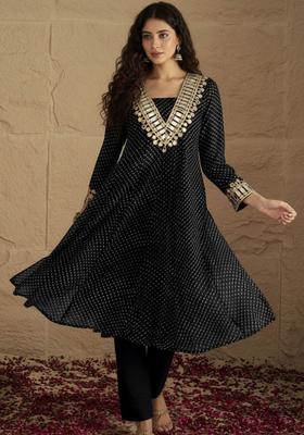 Black Printed Georgette Kurta Set