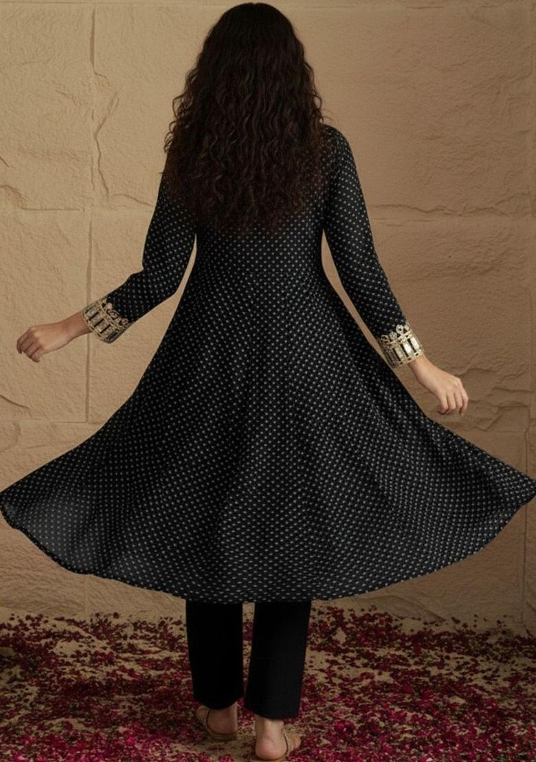 Black Printed Georgette Kurta Set - Indya