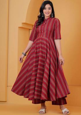 Red Printed Cotton Kurta Set