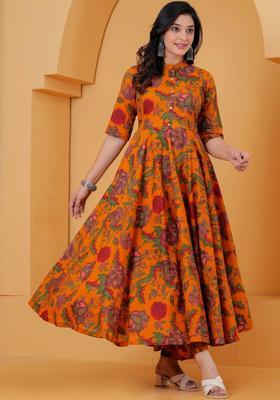 Yellow Printed Cotton Kurta Set