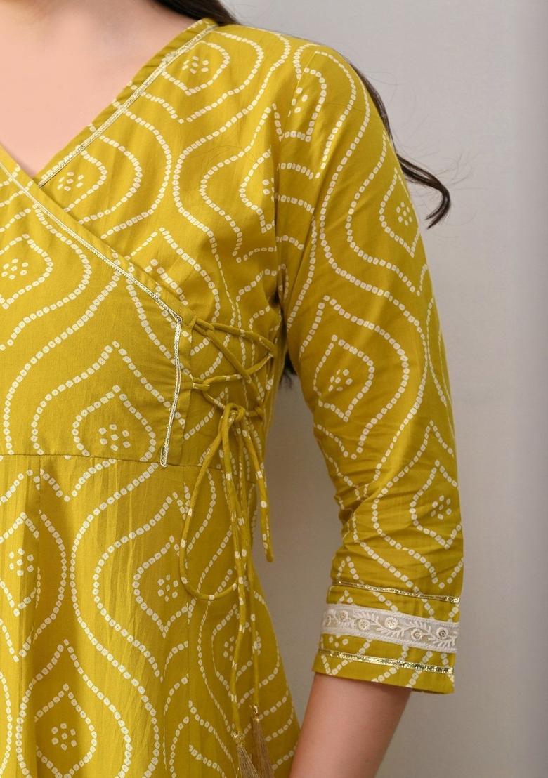 Yellow Printed Cotton Kurta Set - Indya