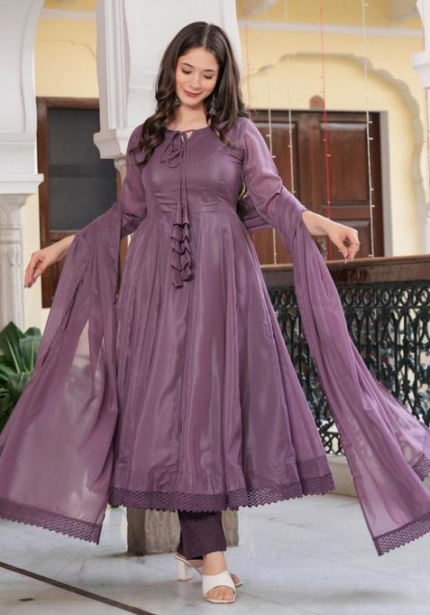 Purple Georgette Kurta Set — view on Indya