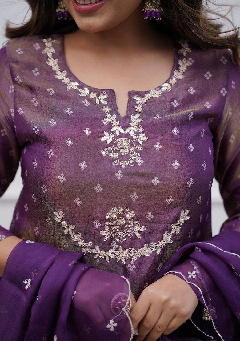 Purple Woven Design Cotton Kurta Set - Indya