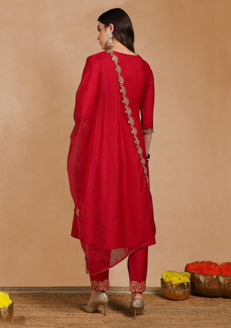 Pink Embroidered Silk Anarkali Set - Indya