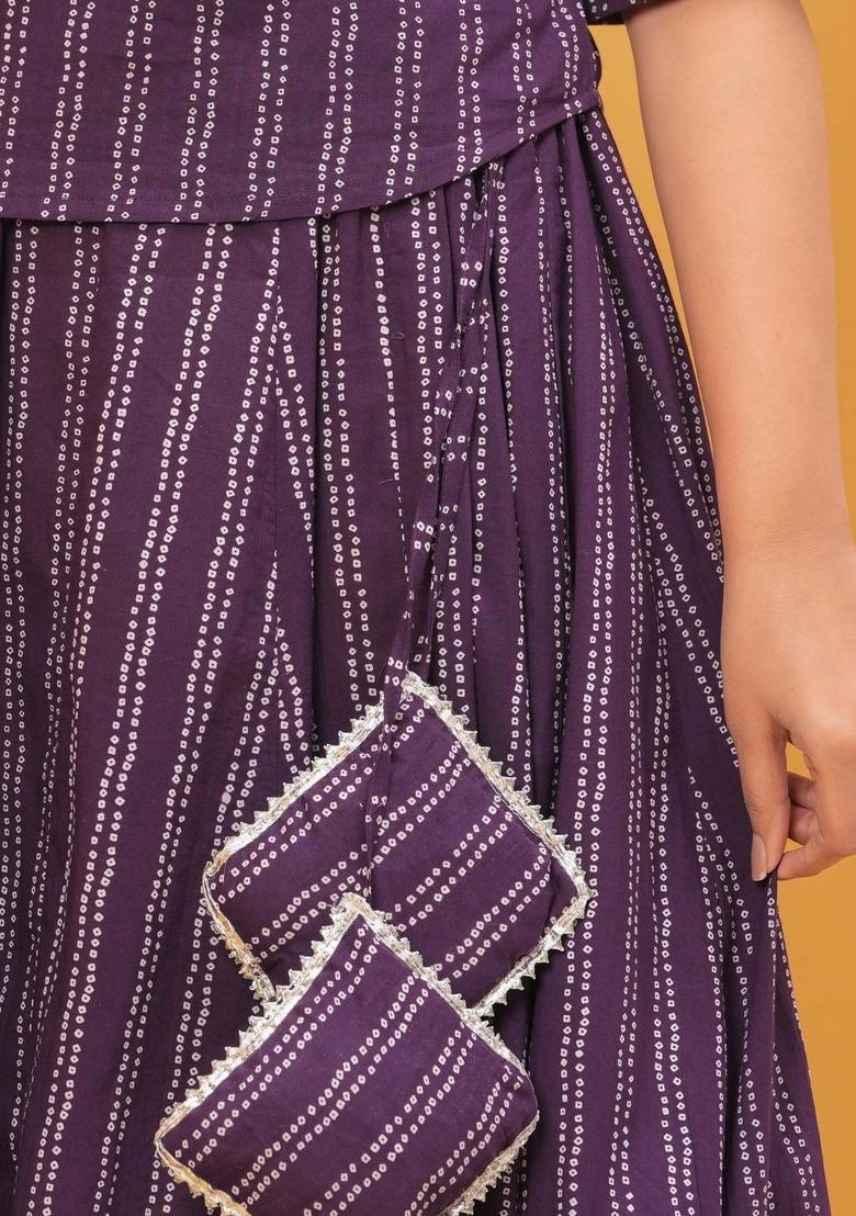 Purple Printed Cotton Kurta Set - Indya