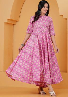 Purple Printed Cotton Kurta Set