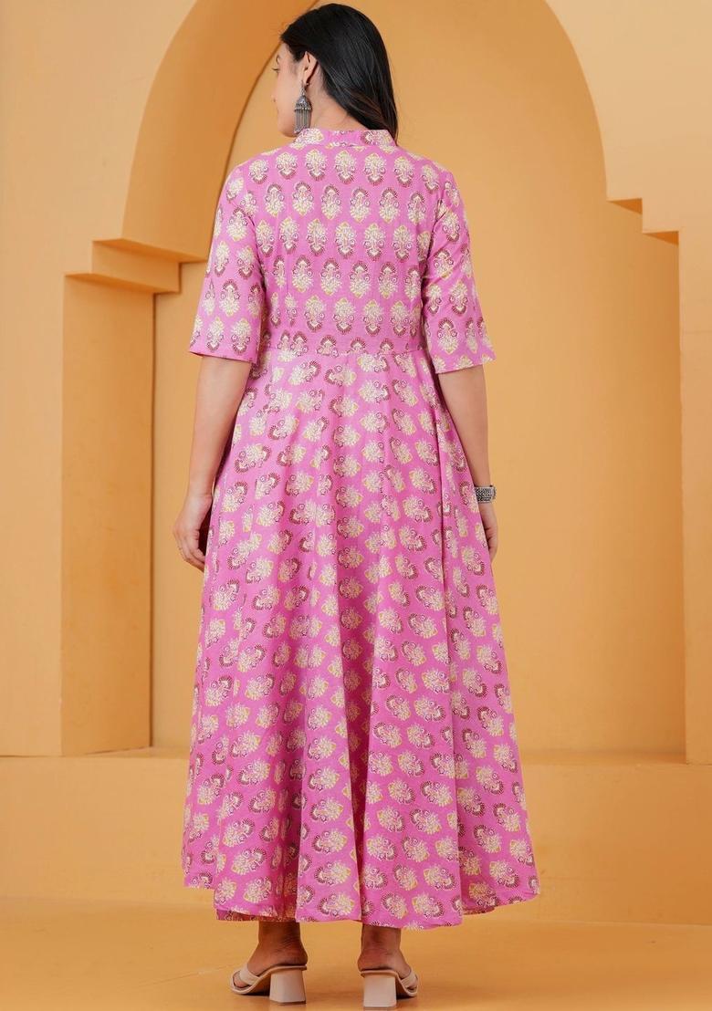 Purple Printed Cotton Kurta Set - Indya