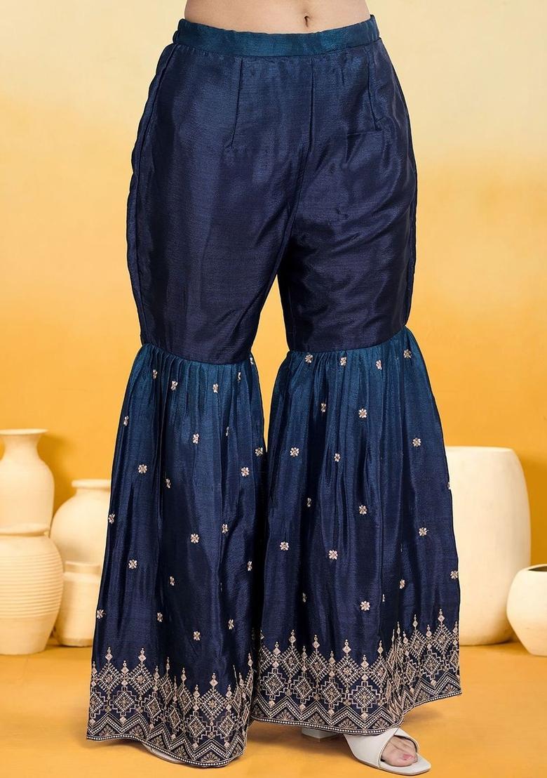 Blue Woven Design Chiffon Kurta Set - Indya