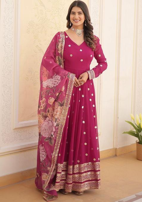 Magenta Dyed Georgette Kurta Set