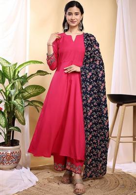 Pink Solid Silk Kurta Set