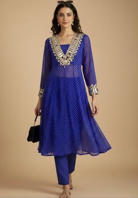Blue Printed Georgette Kurta Set