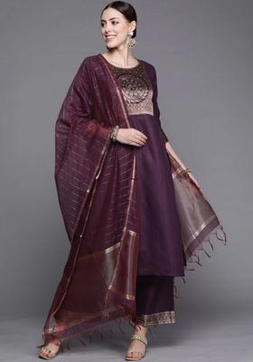 Purple  Viscose Kurta Set