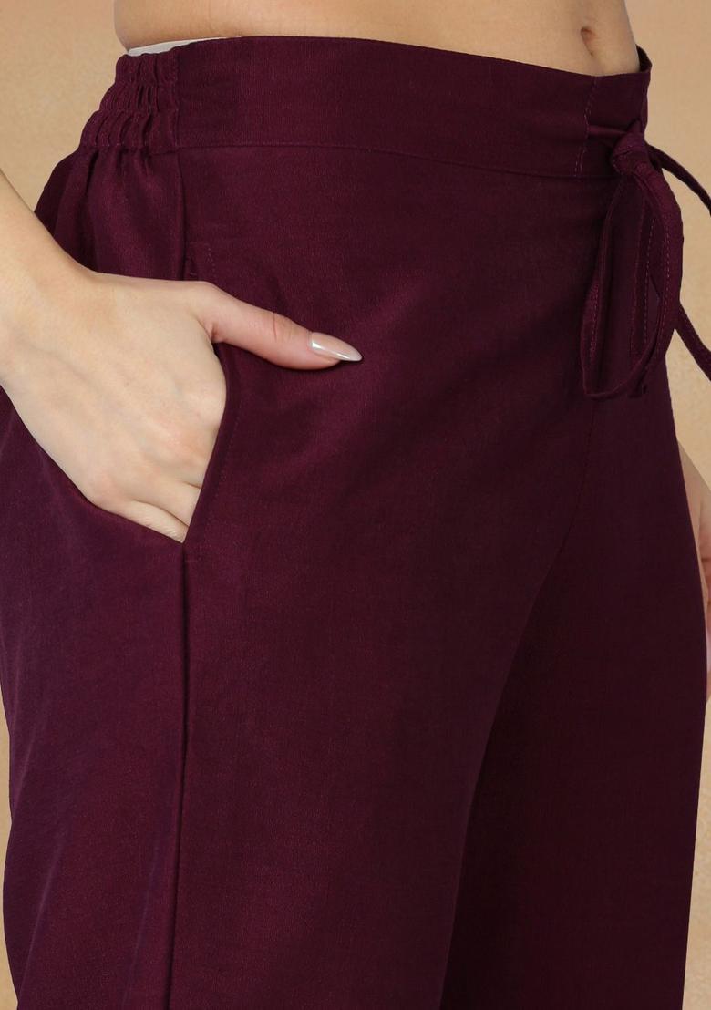 Burgundy Embroidered Silk Kurta Set - Indya