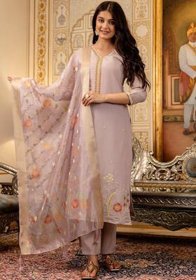 Lavender Embroidered Viscose Kurta Set