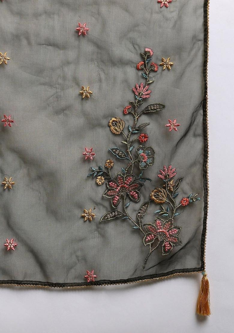 Olive Embroidered Silk Kurta Set - Indya