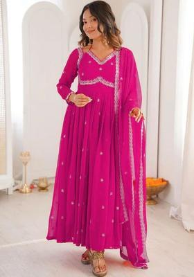 Magenta Embroidered Georgette Kurta Set