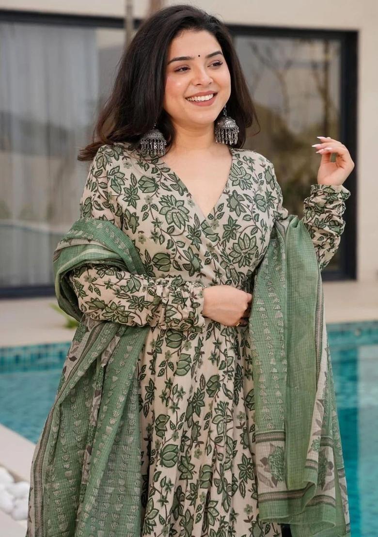 Off White Printed Viscose Kurta Set - Indya