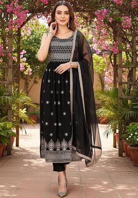 Black Embroidered Georgette Kurta Set
