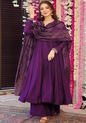 Purple Embroidered Silk Kurta Set