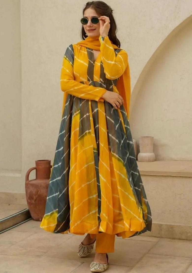 Multi Printed Georgette Kurta Set - Indya