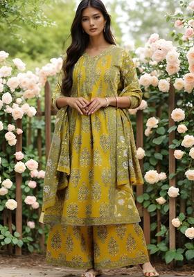 Green Printed Cotton Kurta Set
