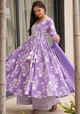 Purple Printed Viscose Kurta Set