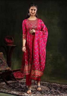 Pink Embroidered Silk Kurta Set
