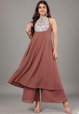Rose Embroidered Silk Blend Kurta Set