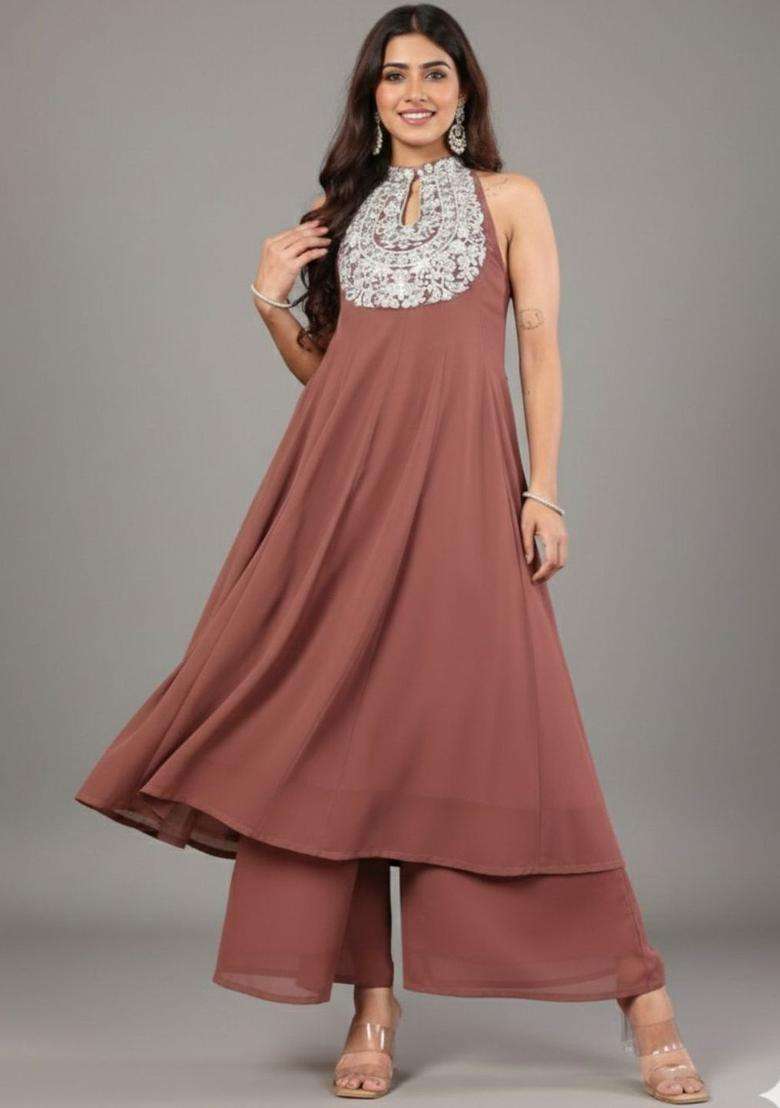 Rose Embroidered Silk Blend Kurta Set - Indya