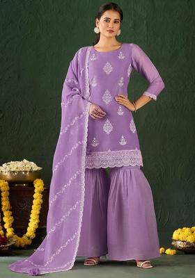 Lavender Embroidered Silk Kurta Set
