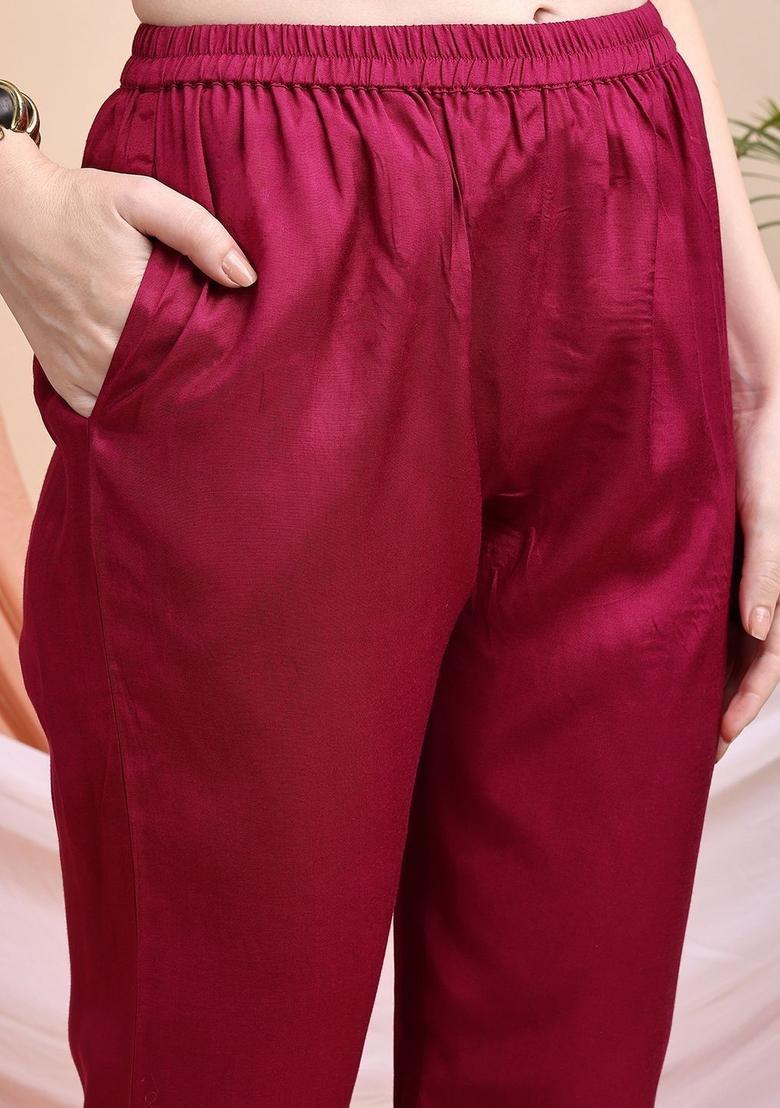 Maroon Printed Silk Kurta Set - Indya